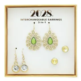 2028 Jewelry 3-In-1 Green & Clear Crystal Interchangeable Earring Set