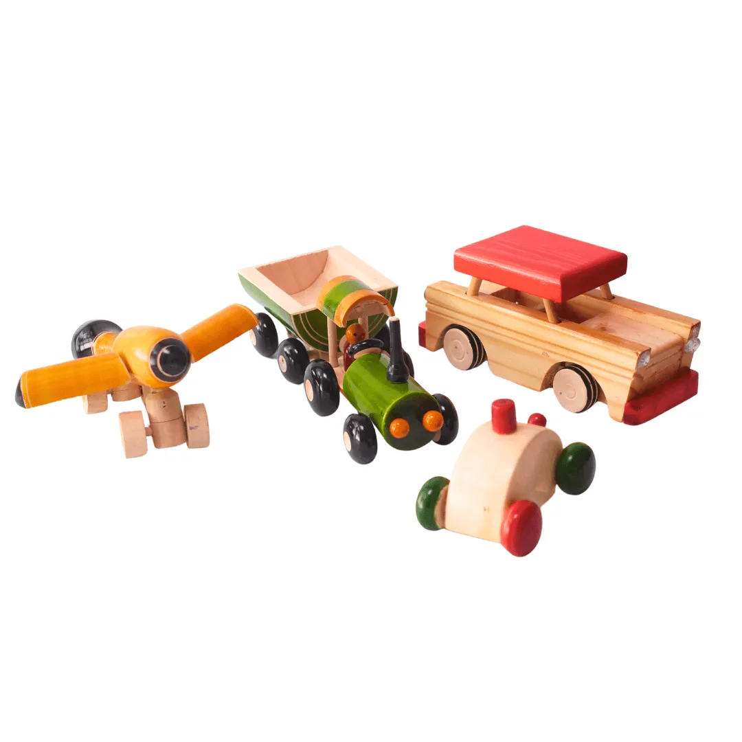 4 in 1 Wooden Aeroplane, Joker car, Tractor, SUV Car for Kids(Random colour will be send)