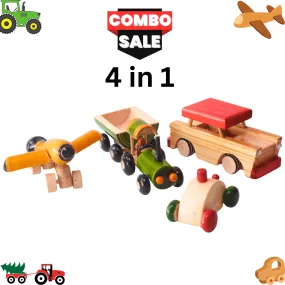 4 in 1 Wooden Aeroplane, Joker car, Tractor, SUV Car for Kids(Random colour will be send)