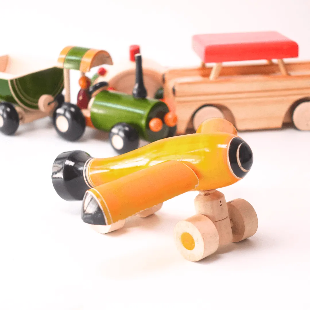 4 in 1 Wooden Aeroplane, Joker car, Tractor, SUV Car for Kids(Random colour will be send)