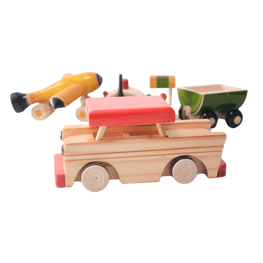 4 in 1 Wooden Aeroplane, Joker car, Tractor, SUV Car for Kids(Random colour will be send)