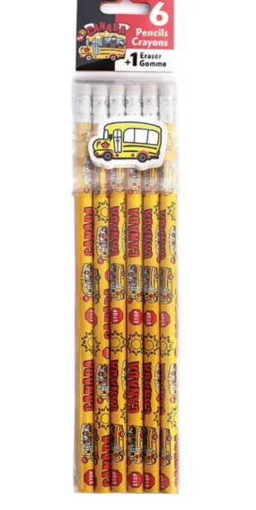 6 Canada School Bus pencils with Eraser