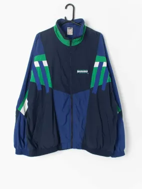 90s vintage Puma shell jacket in blue, white and green smart retro sports jacket – 2XL