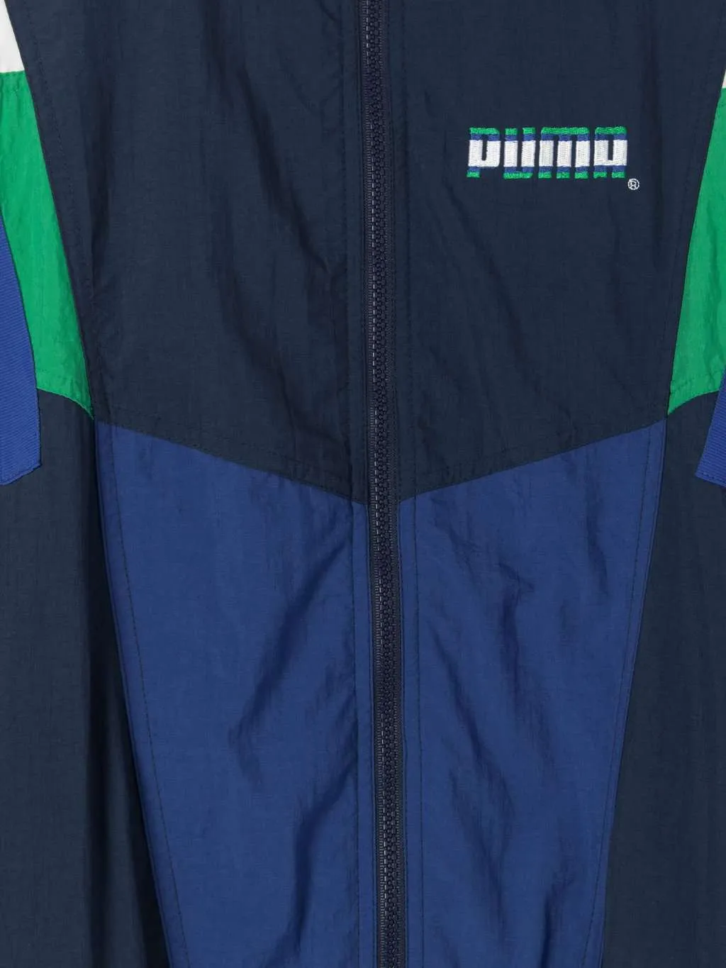 90s vintage Puma shell jacket in blue, white and green smart retro sports jacket – 2XL