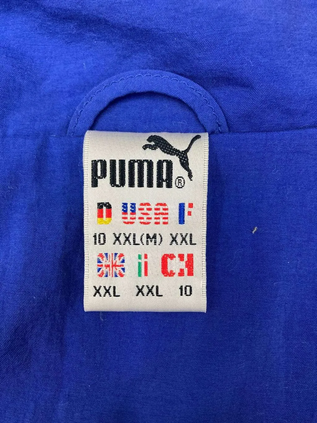 90s vintage Puma shell jacket in blue, white and green smart retro sports jacket – 2XL