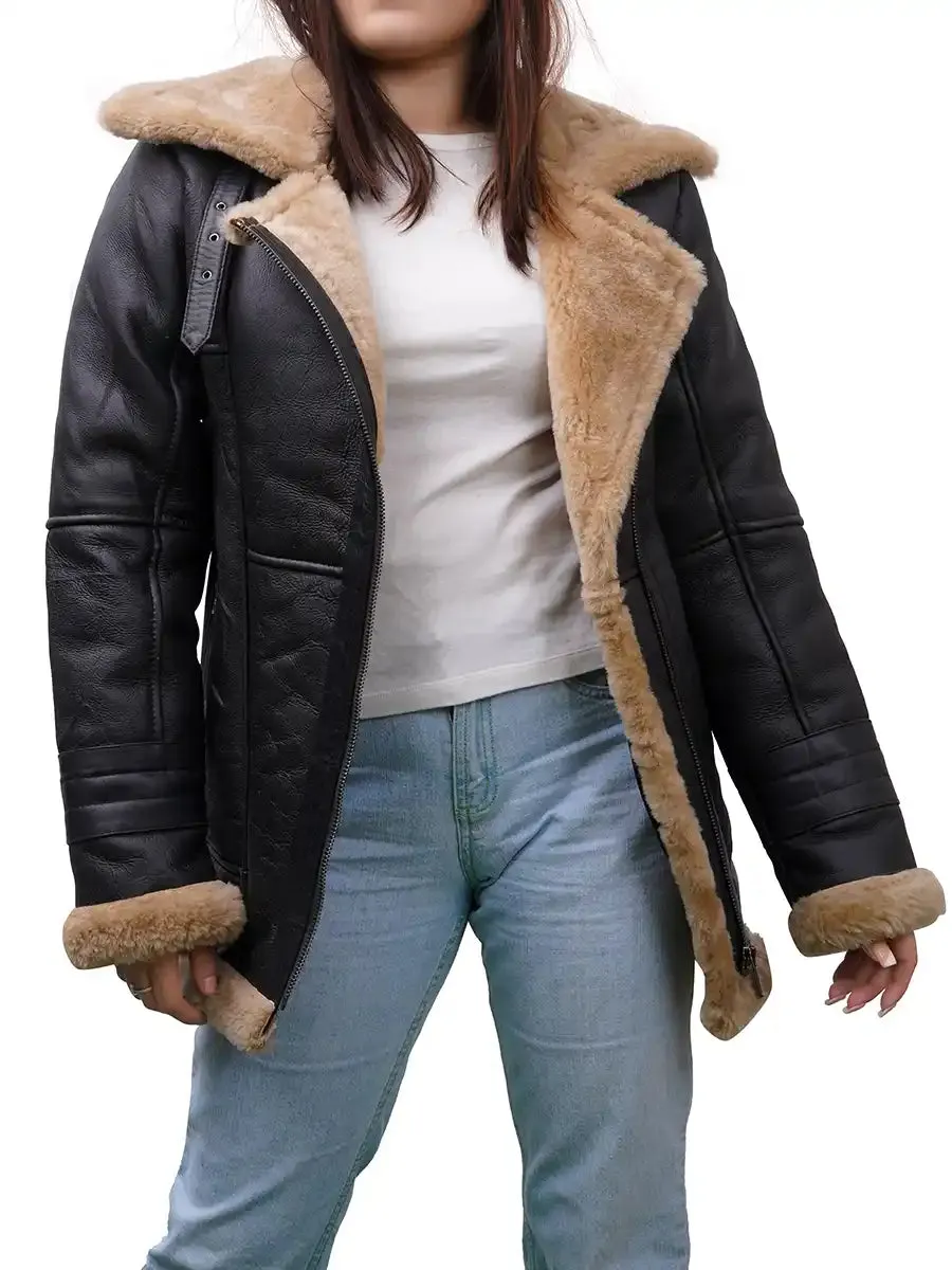 Annie Black Leather Shearling Jacket