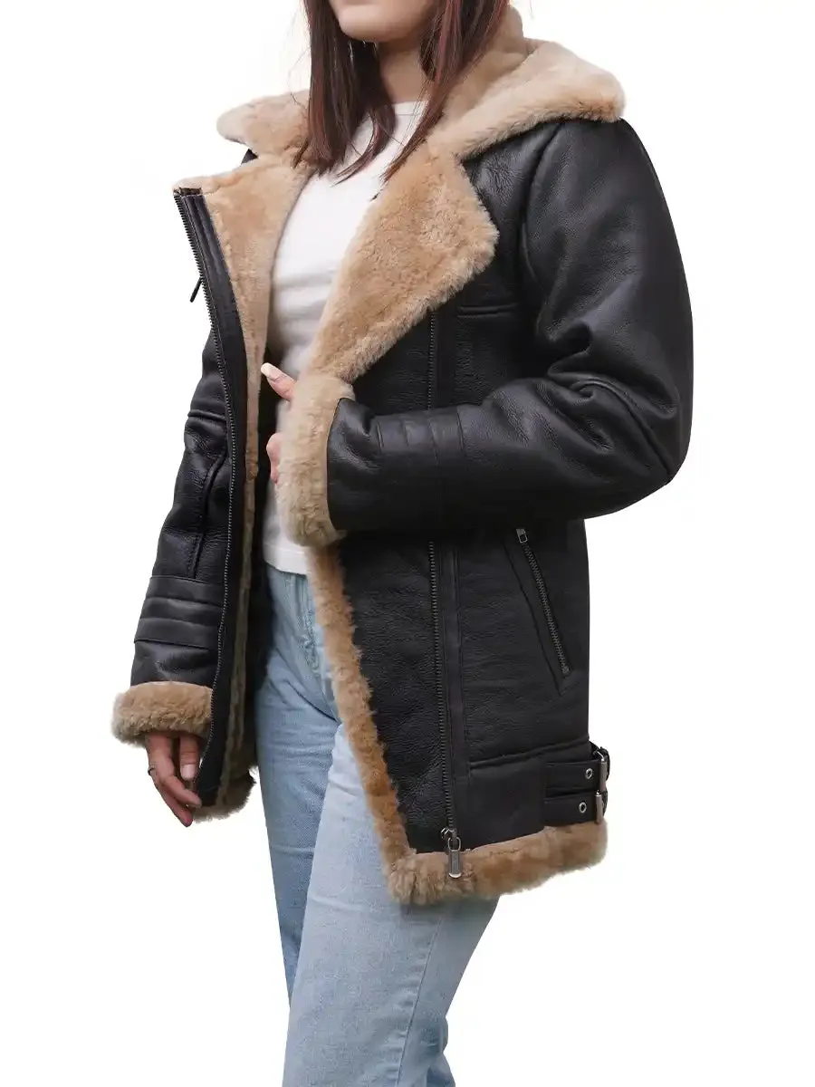 Annie Black Leather Shearling Jacket