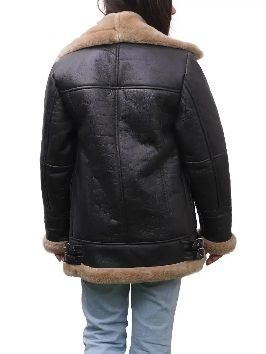 Annie Black Leather Shearling Jacket