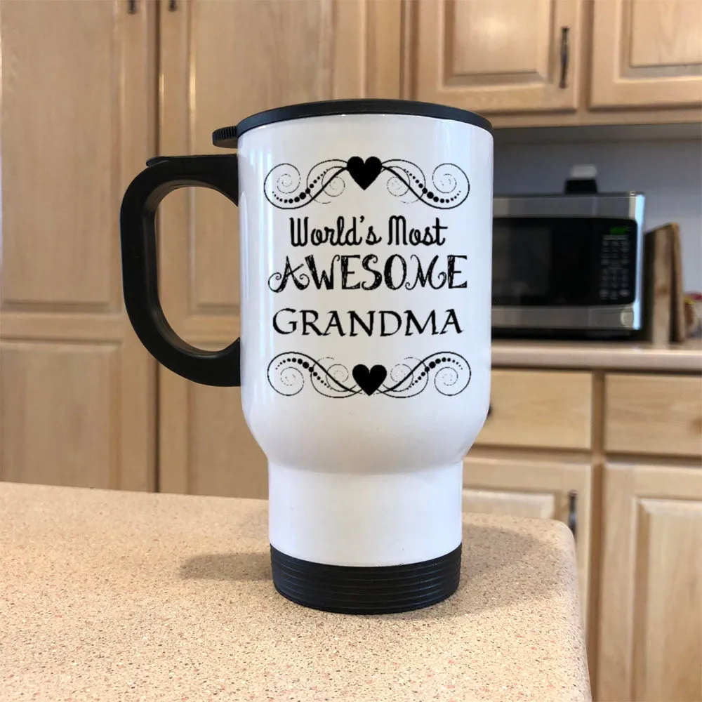 Awesome Grandma Personalized White Metal Coffee and Tea Travel Mug