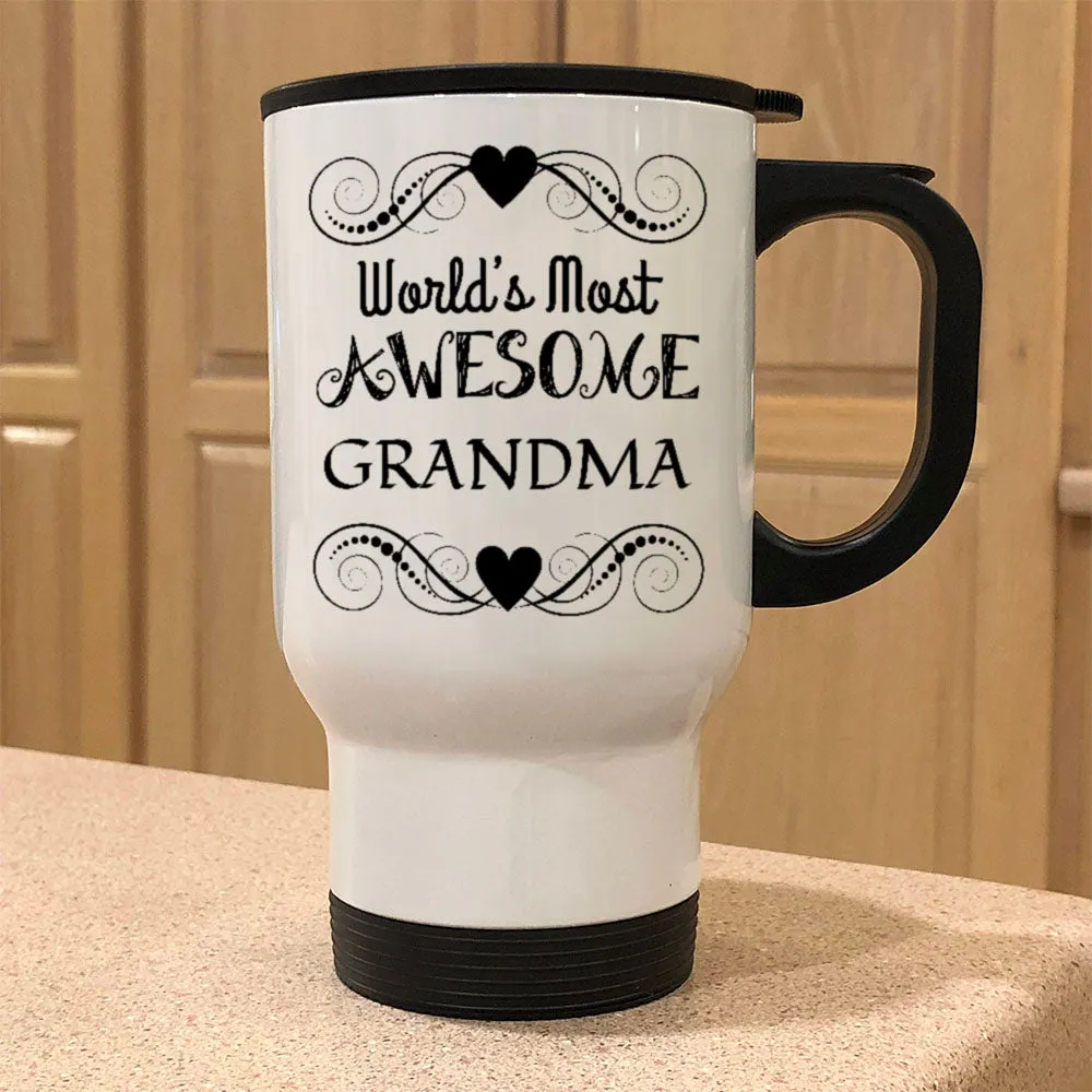 Awesome Grandma Personalized White Metal Coffee and Tea Travel Mug