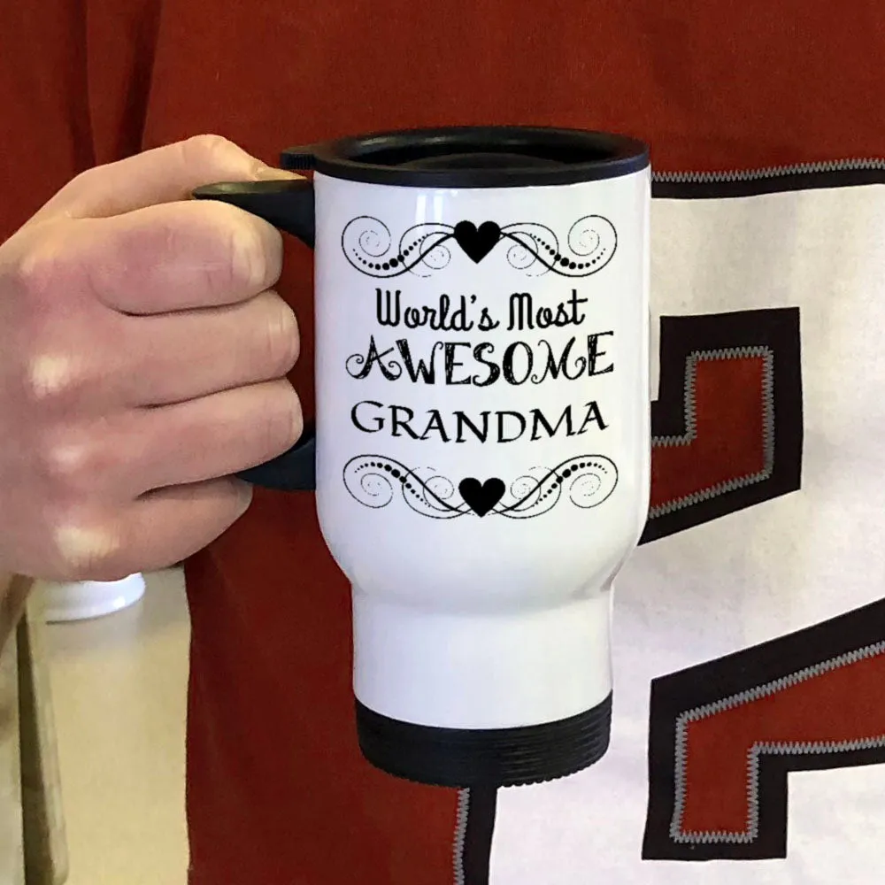 Awesome Grandma Personalized White Metal Coffee and Tea Travel Mug