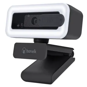 Bonelk USB Webcam Pro LED, Clip On, 1080p (Black)