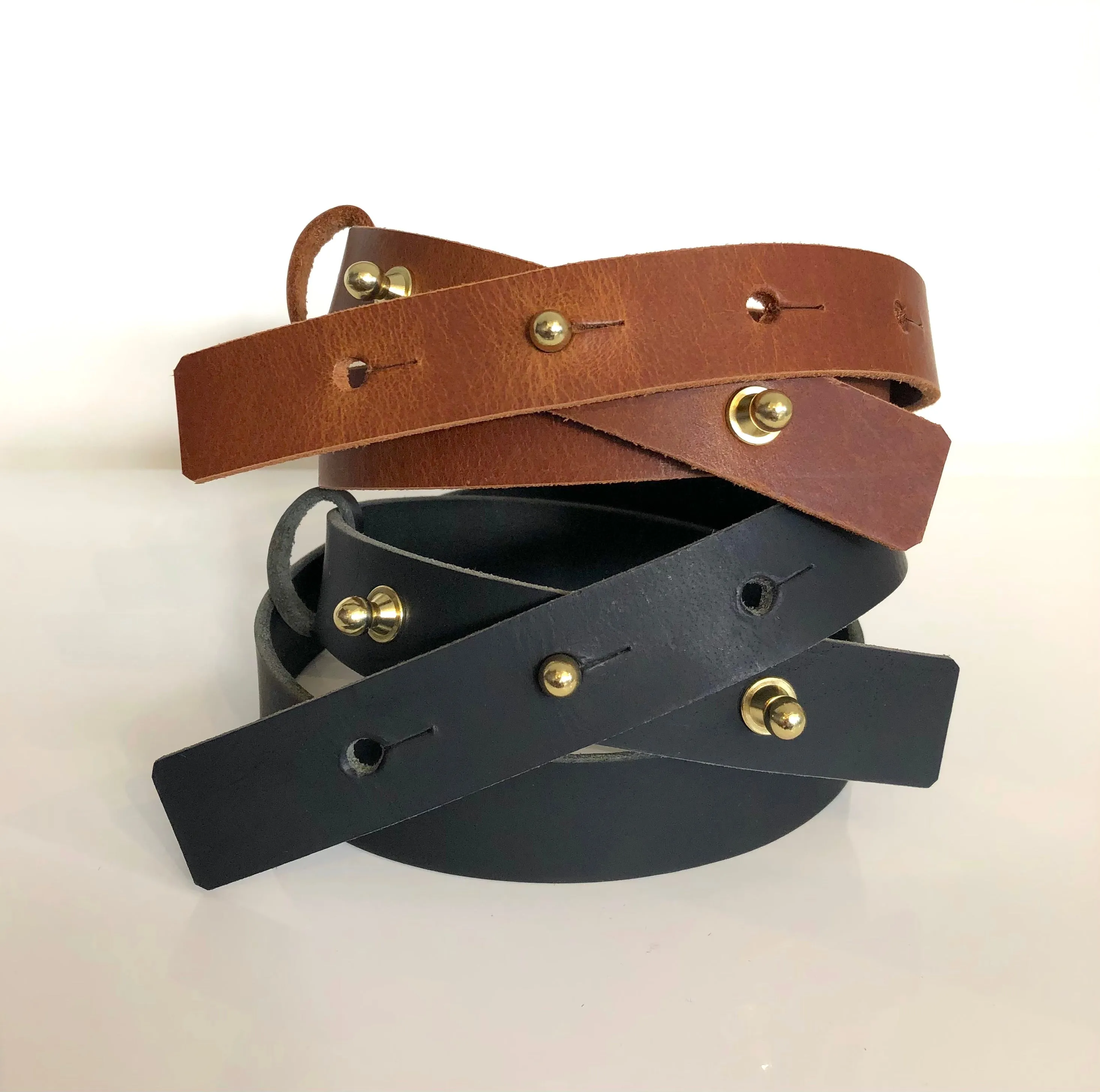 Brass Button Leather Belt