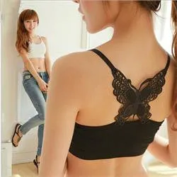 Butterfly Appliques Women Tube Tops Cotton Blend Lace Decor Sleeveless Tube Tops For Women Pullovers SM6