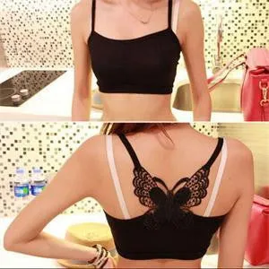 Butterfly Appliques Women Tube Tops Cotton Blend Lace Decor Sleeveless Tube Tops For Women Pullovers SM6