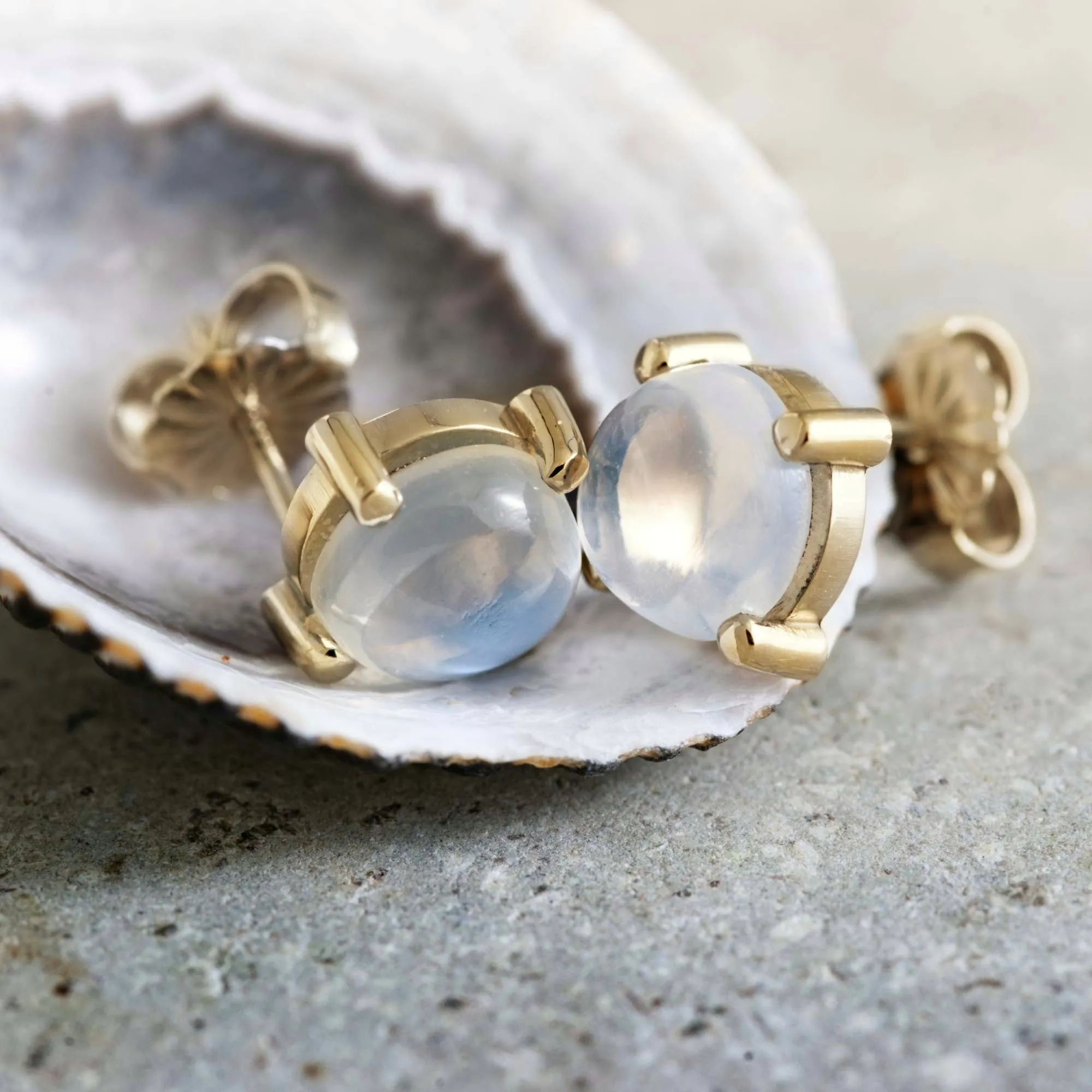 Cabochon Moonstone Studs | Large