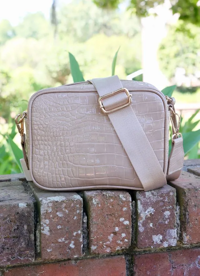 Campbell Camera Crossbody Taupe Patent