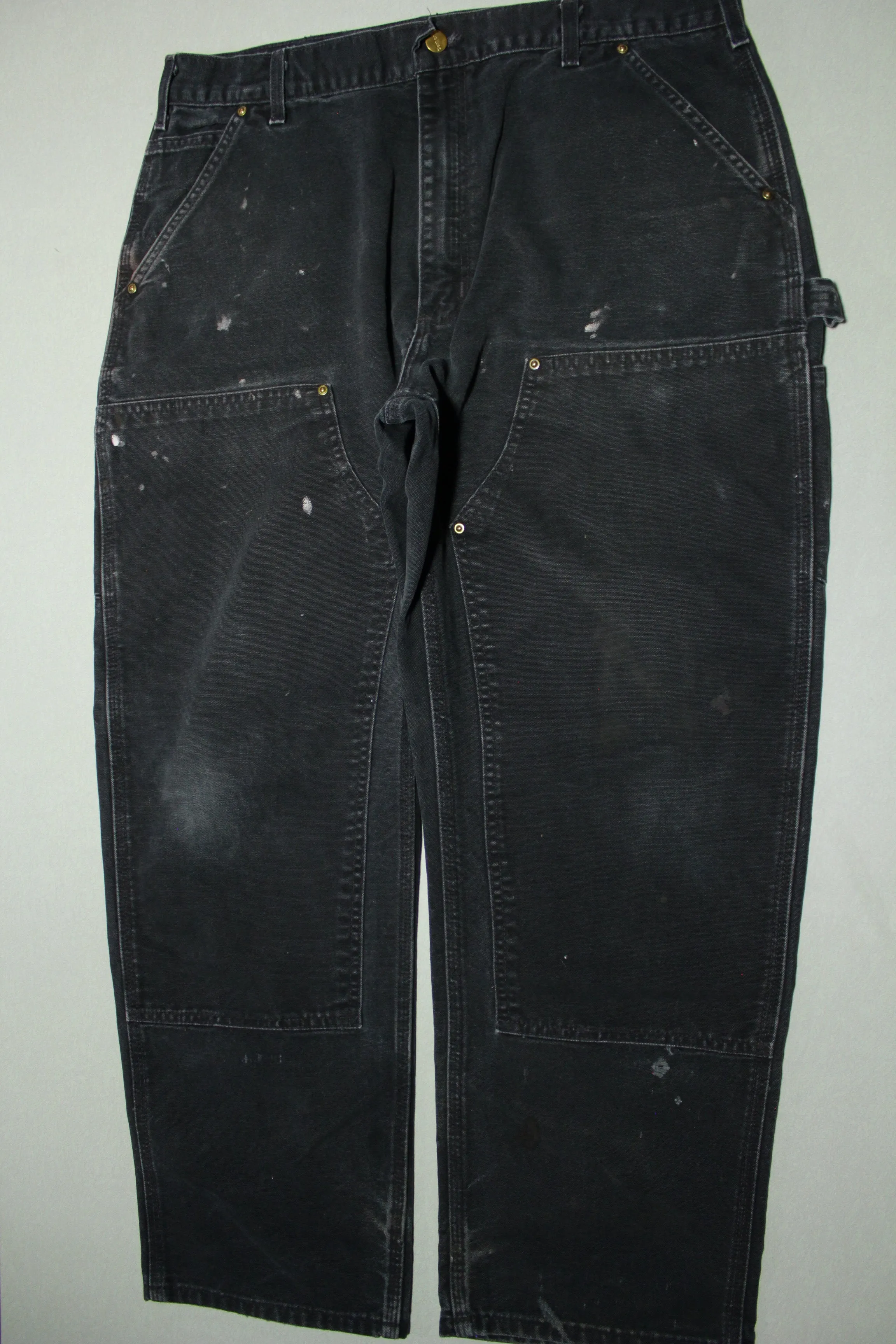 Carhartt B01 BLK Washed Duck Work Double Knee Front Pants Distressed