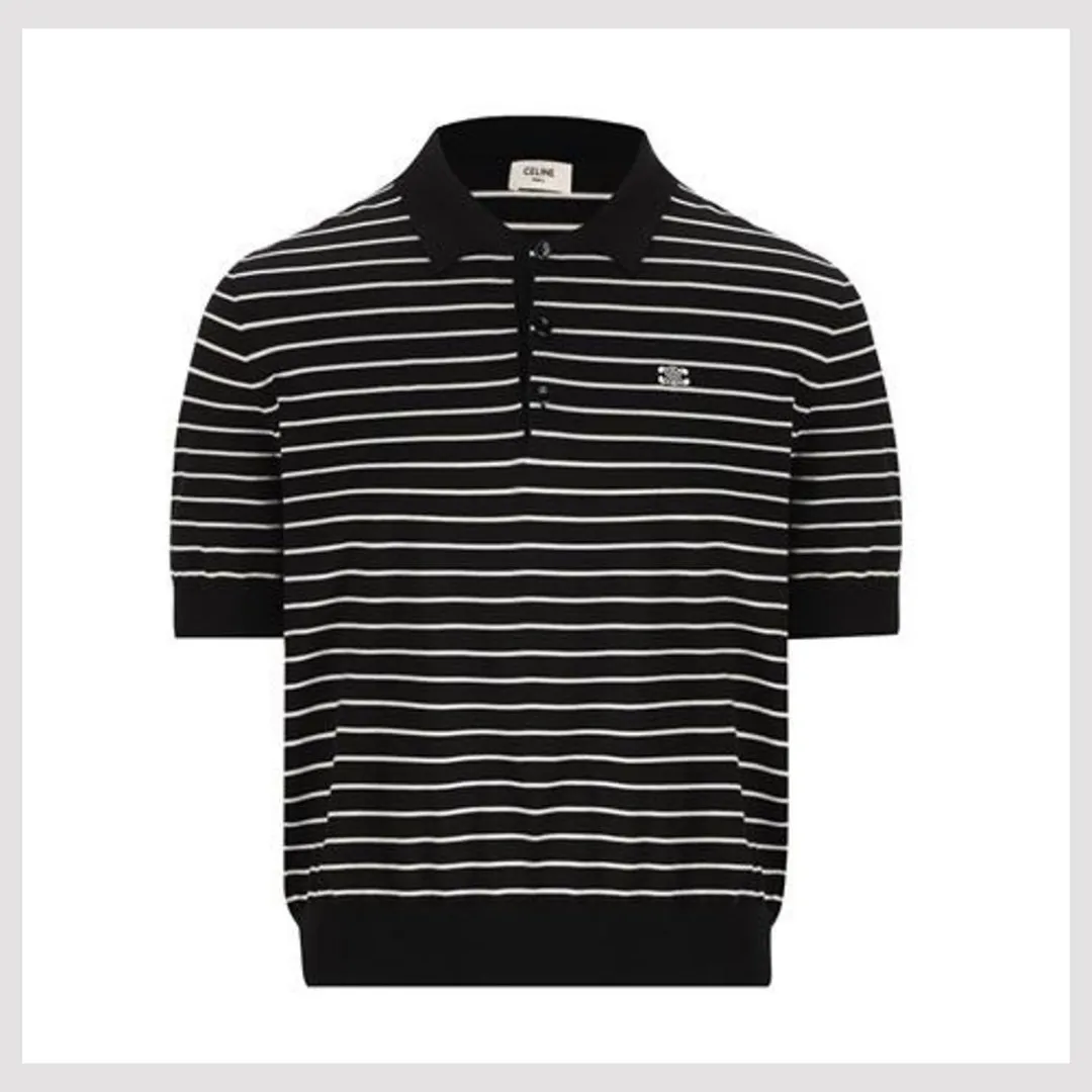 CELINE  |Stripes Cotton Short Sleeves Luxury Polos