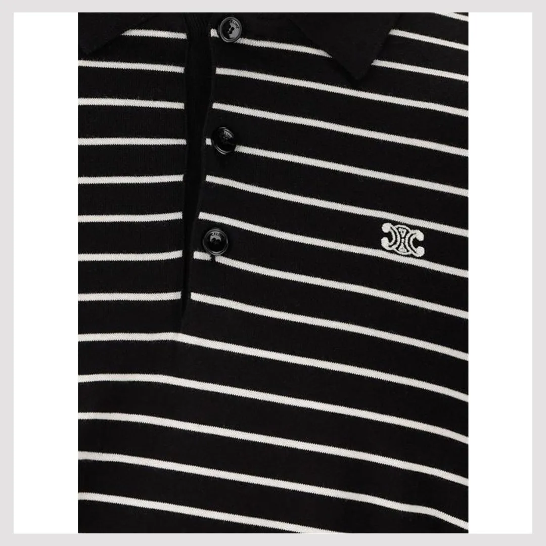 CELINE  |Stripes Cotton Short Sleeves Luxury Polos