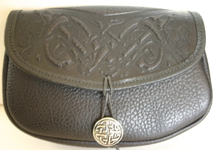 Celtic Hounds Leather Belt Pouch (Wide)