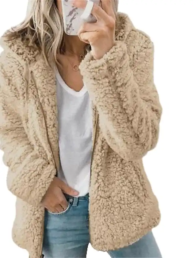 Chic & Modern Women's Sherpa Teddy Coat Zip-Up Hoodie for Daily Fall Wardrobe