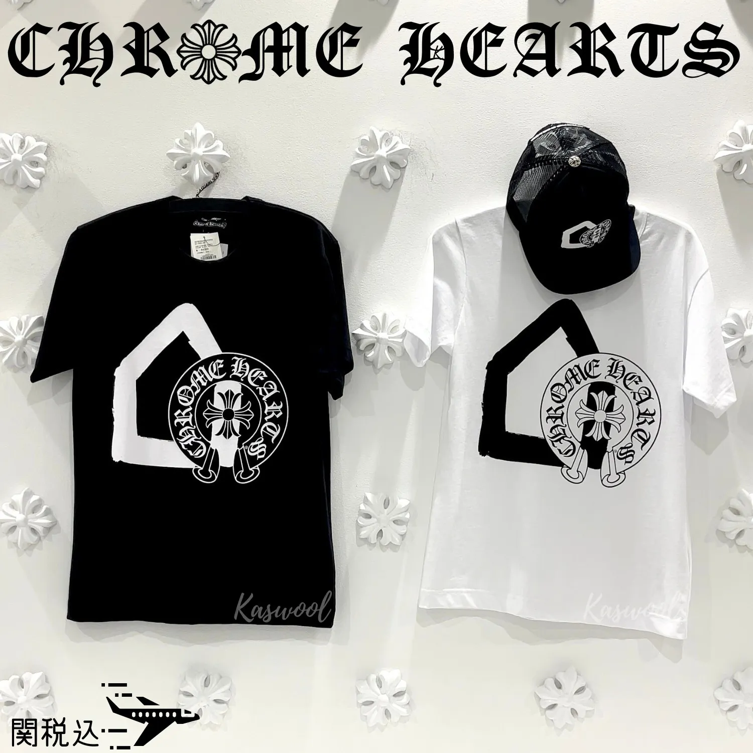 CHROME HEARTS  |Crew Neck Unisex Street Style Collaboration Plain Cotton