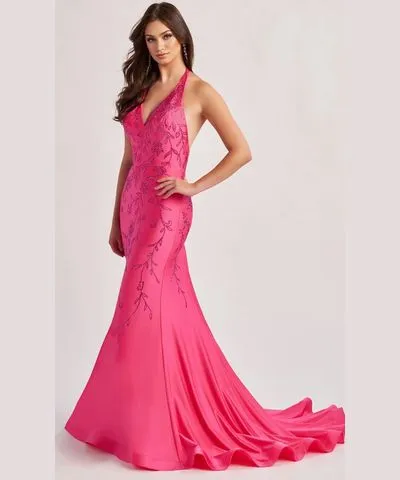 Colette By Daphne CL8455 - Beaded Halter Prom Dress