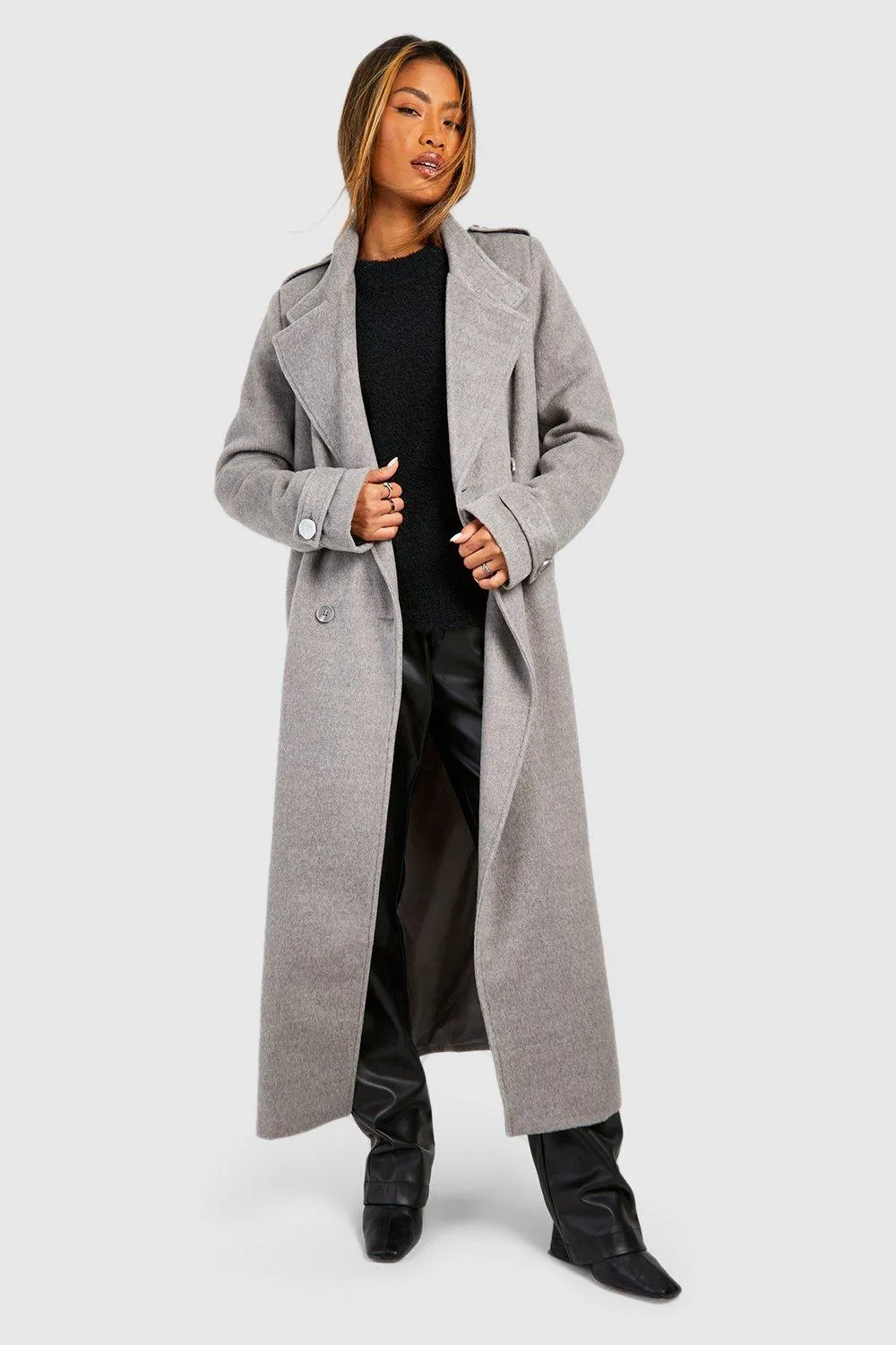 Collar Detail Double Breasted Wool Maxi Coat