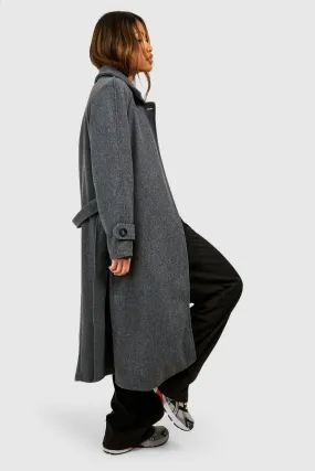 Collared Belted Wool Look Coat