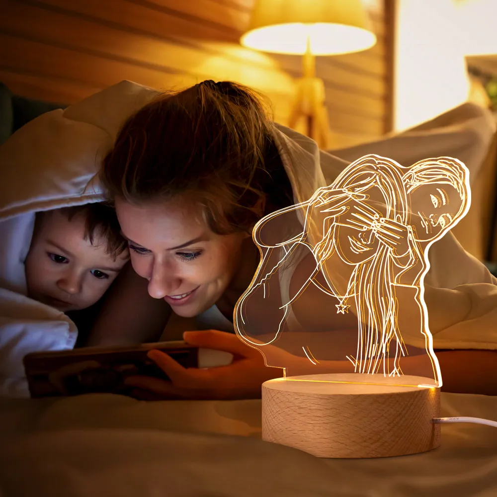 Custom Acrylic 3D Photo Lamp LED Night Lights With Wood Base