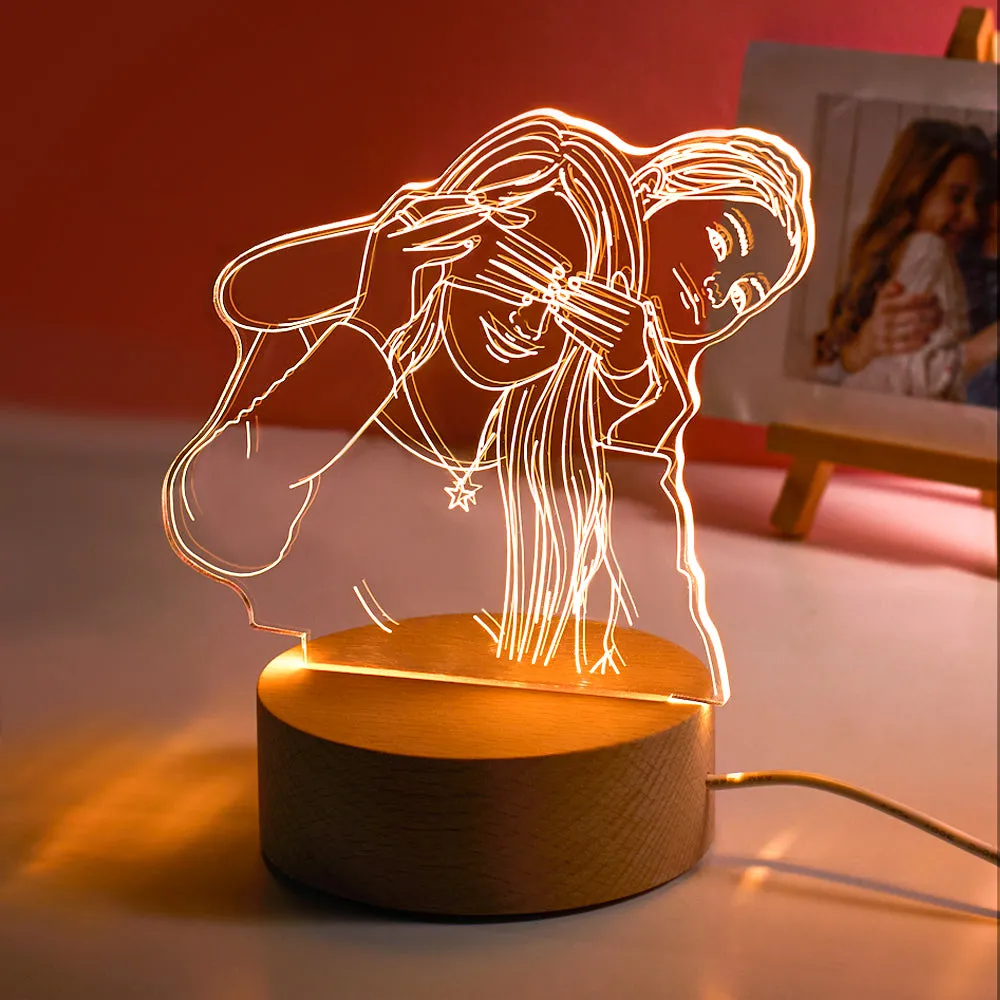 Custom Acrylic 3D Photo Lamp LED Night Lights With Wood Base