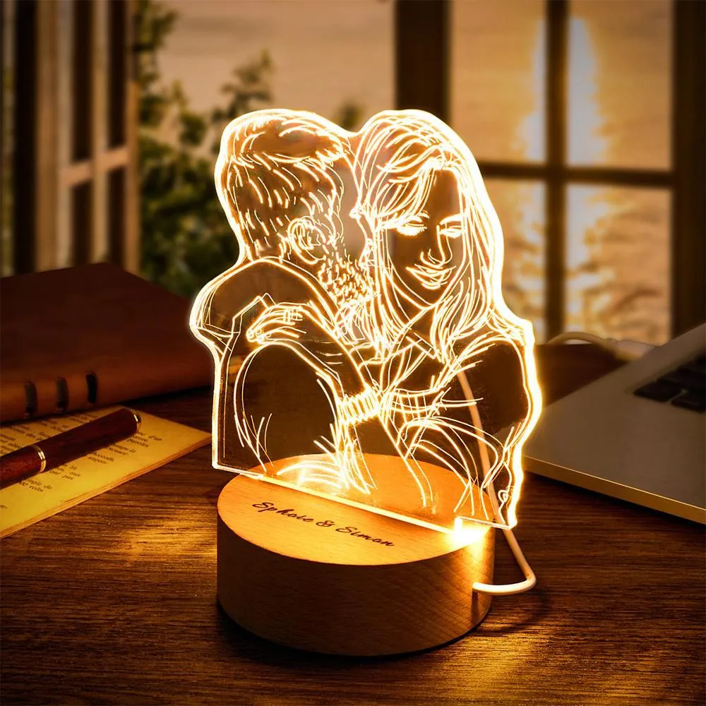 Custom Acrylic 3D Photo Lamp LED Night Lights With Wood Base