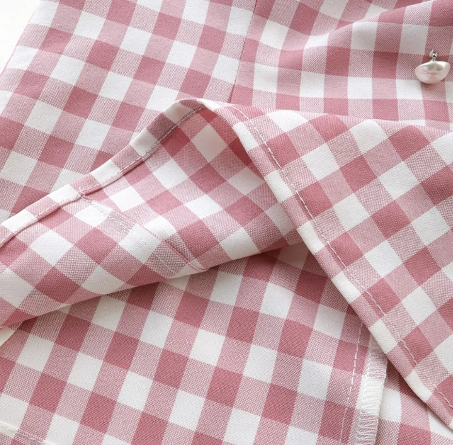 Dabuwawa  |Gingham Short Sleeves Puff Sleeves Shirts & Blouses