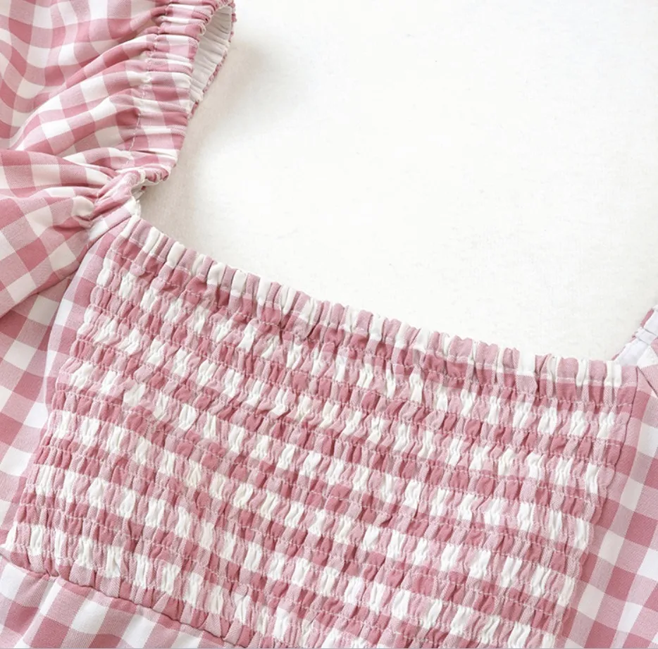 Dabuwawa  |Gingham Short Sleeves Puff Sleeves Shirts & Blouses