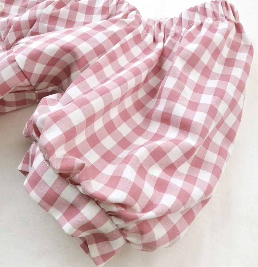 Dabuwawa  |Gingham Short Sleeves Puff Sleeves Shirts & Blouses