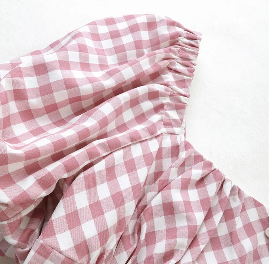 Dabuwawa  |Gingham Short Sleeves Puff Sleeves Shirts & Blouses