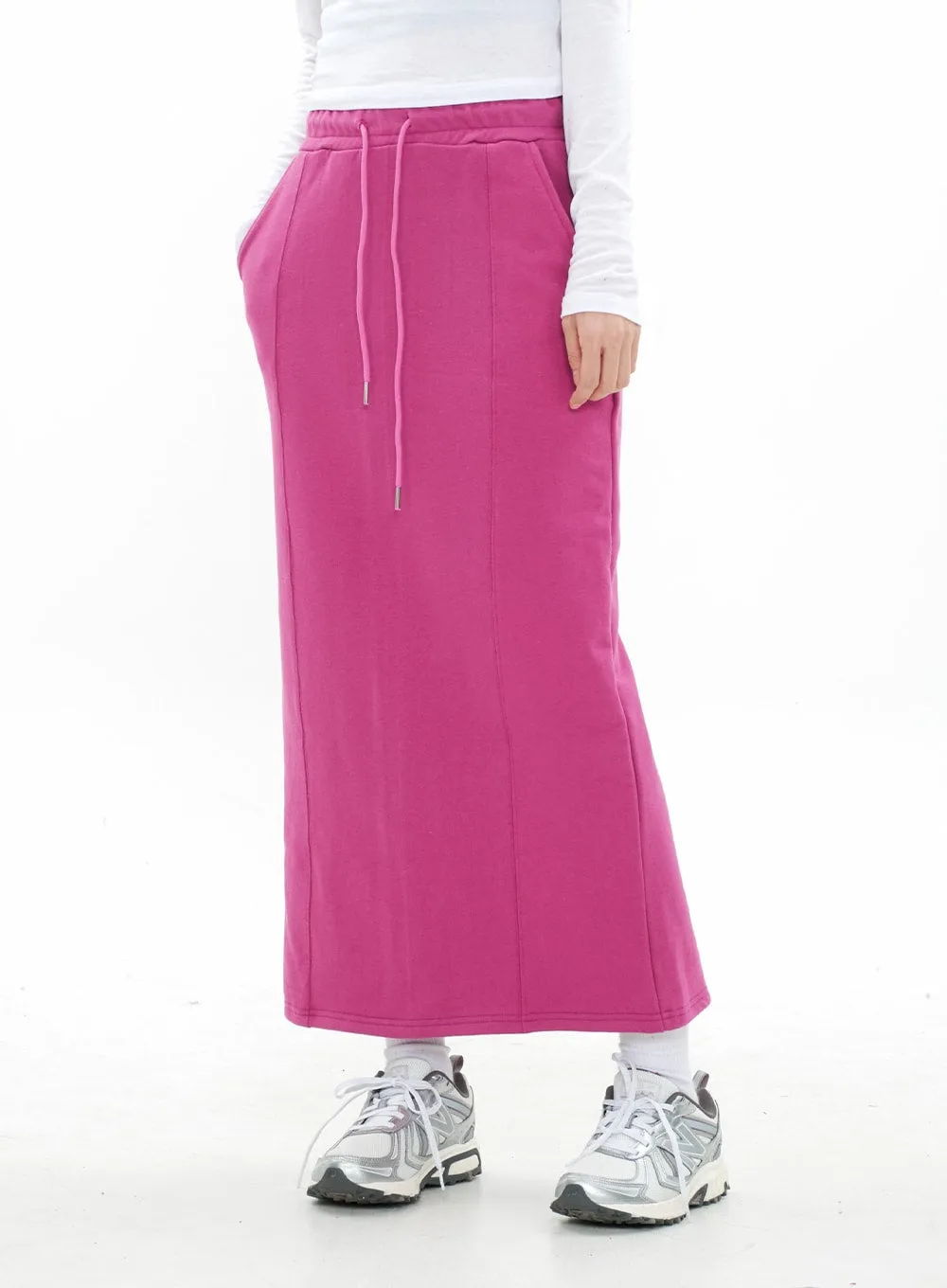 Drawstring Waist Maxi Sweat Skirt CA05