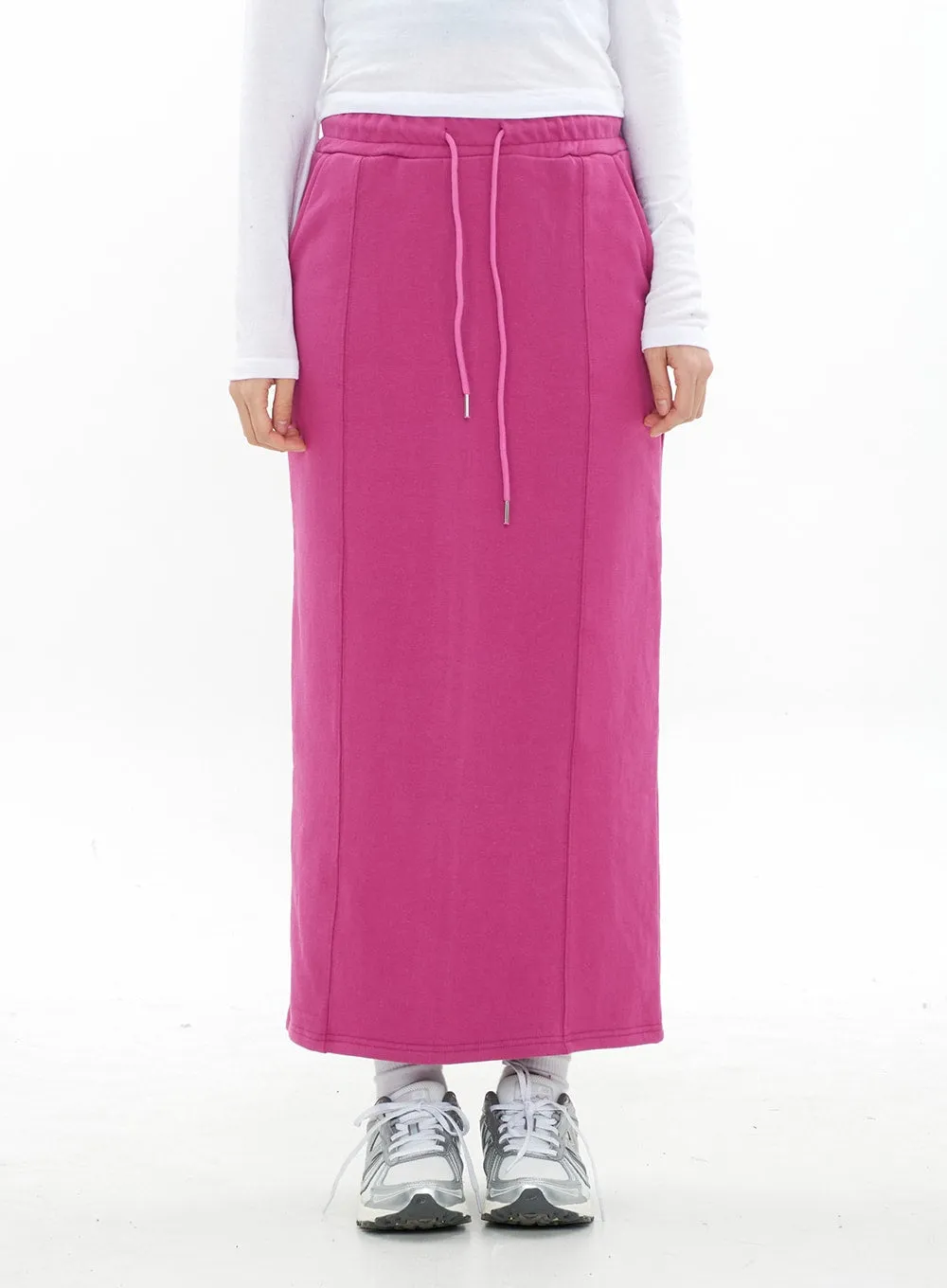 Drawstring Waist Maxi Sweat Skirt CA05