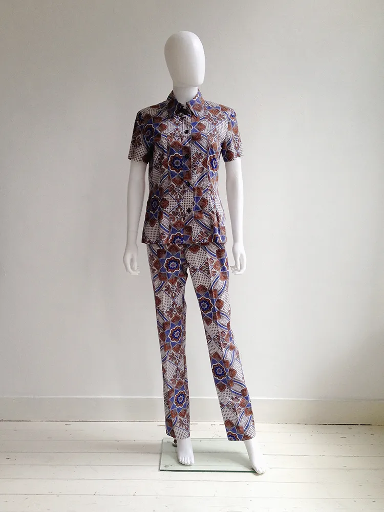 Dries Van Noten blue and white floral batik suit — fall 1997