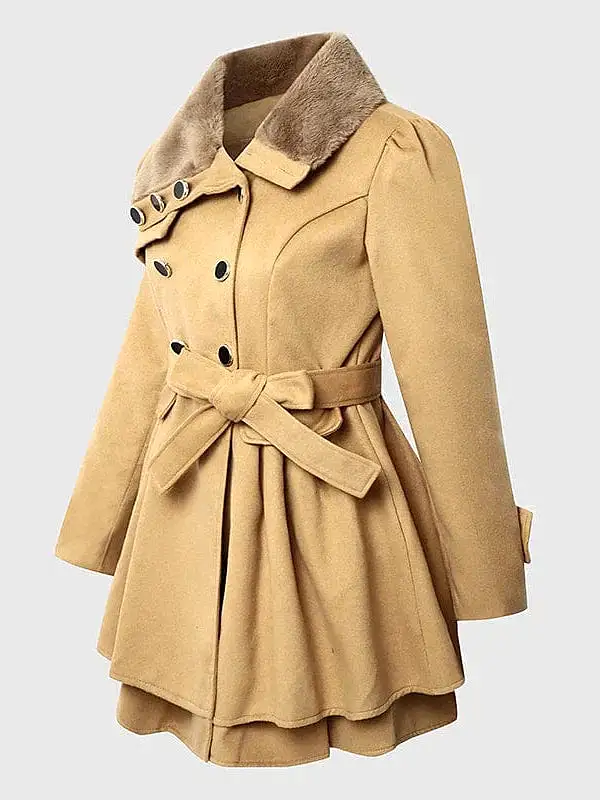 Elegant Belted Women's Winter Pea Coat with Slim Fit