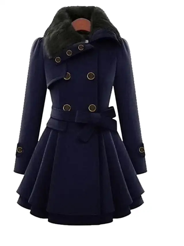 Elegant Belted Women's Winter Pea Coat with Slim Fit