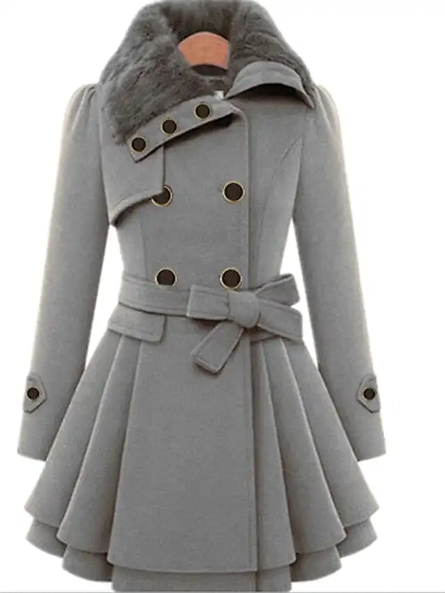 Elegant Belted Women's Winter Pea Coat with Slim Fit