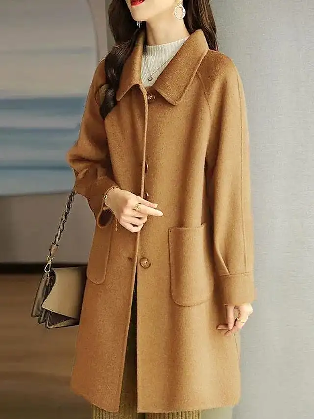 Elegant Lapel Pea Coat for Women's Winter Warmth