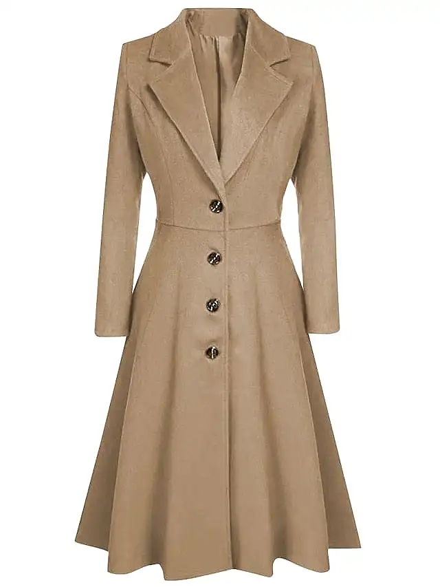 Elegant Women's Wool Blend Long Pea Coat for Winter