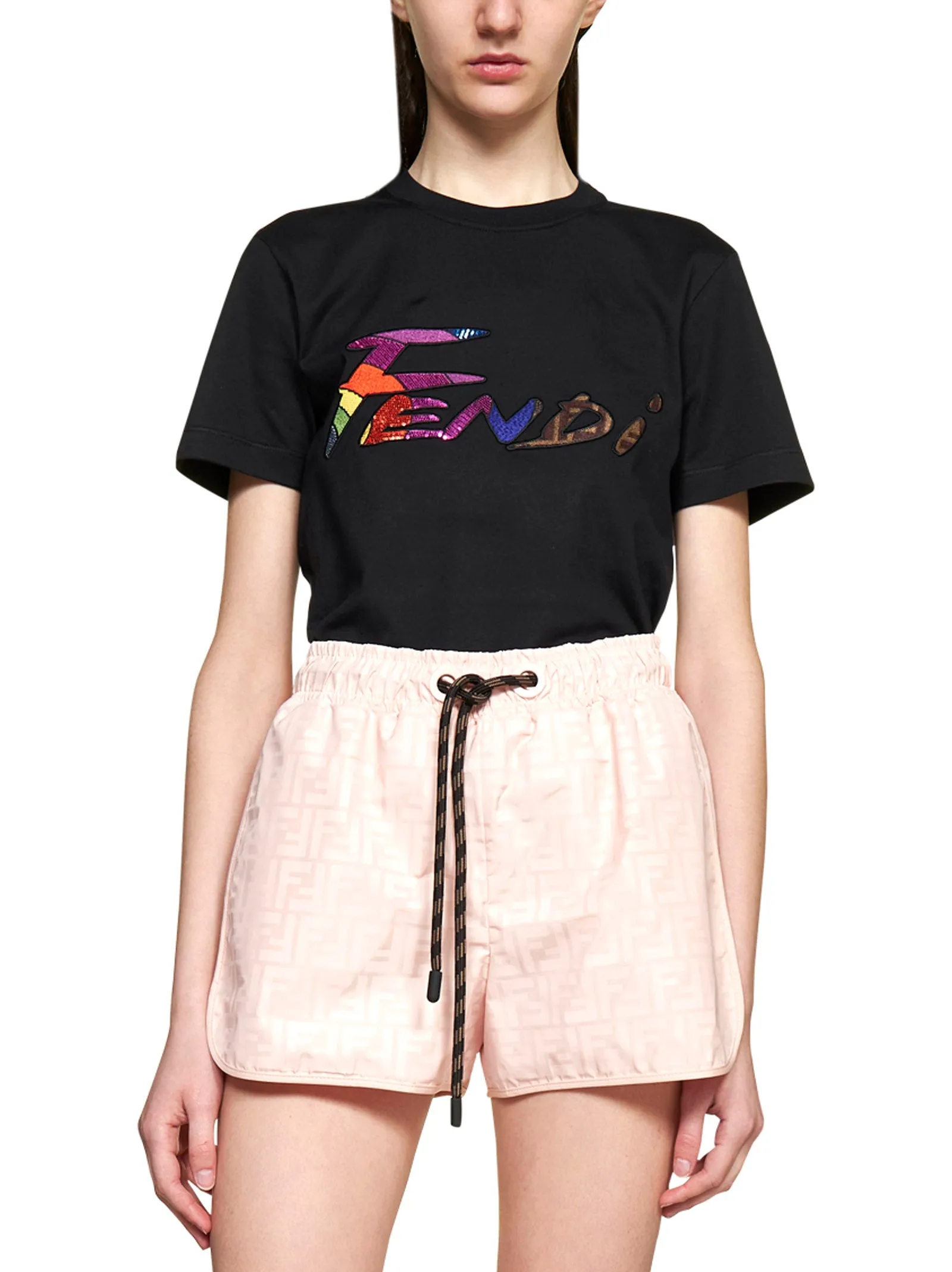 Fendi Allover Logo Printed Drawstring Shorts