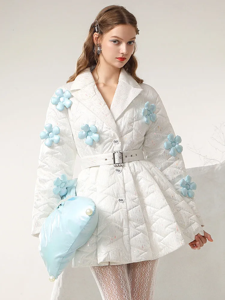 Flower 3D Quilting Flare Cotton Nichi Unique Oversize Down-Coat