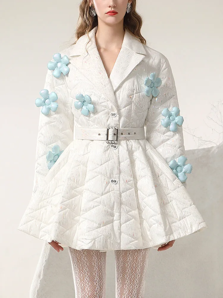 Flower 3D Quilting Flare Cotton Nichi Unique Oversize Down-Coat