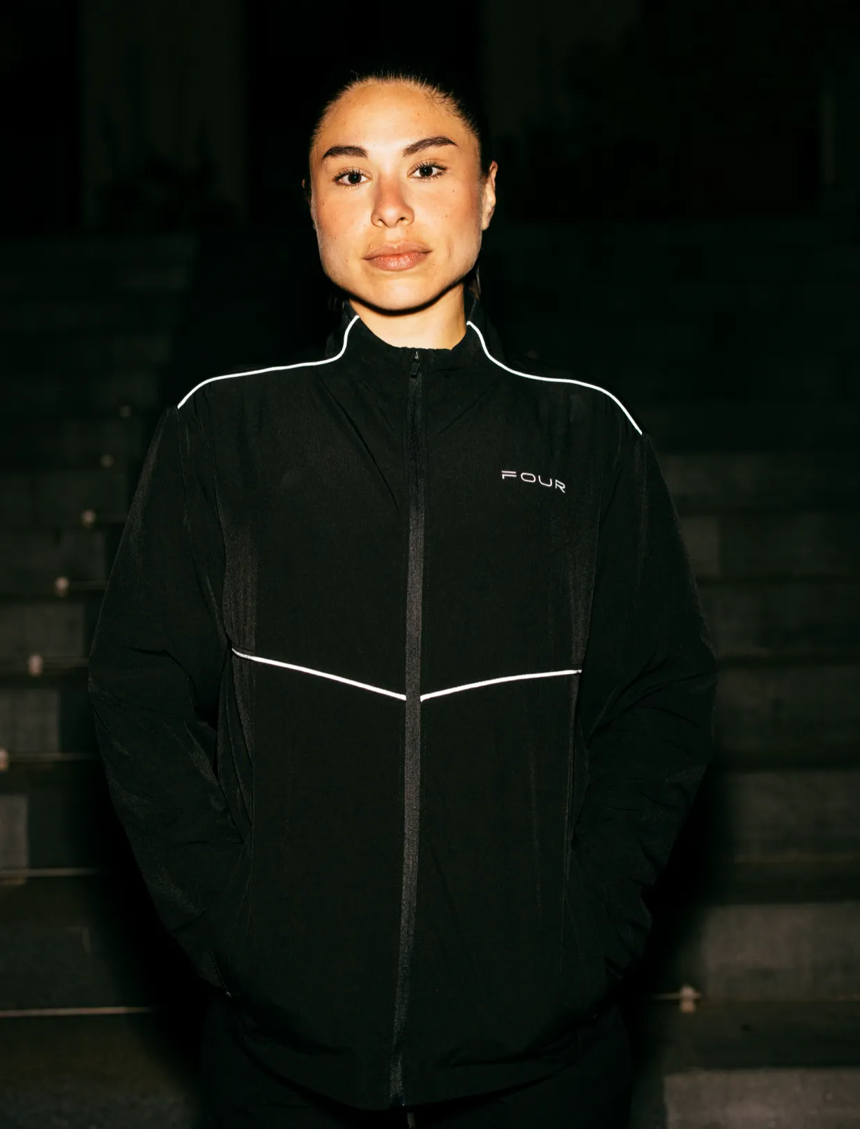 FOUR    Sportswear Reflective Track Jacket Black