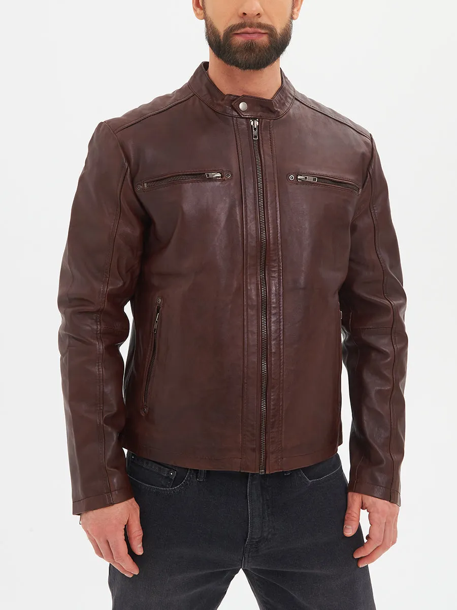 Freddie Classic Leather Cafe Racer Brown Jacket